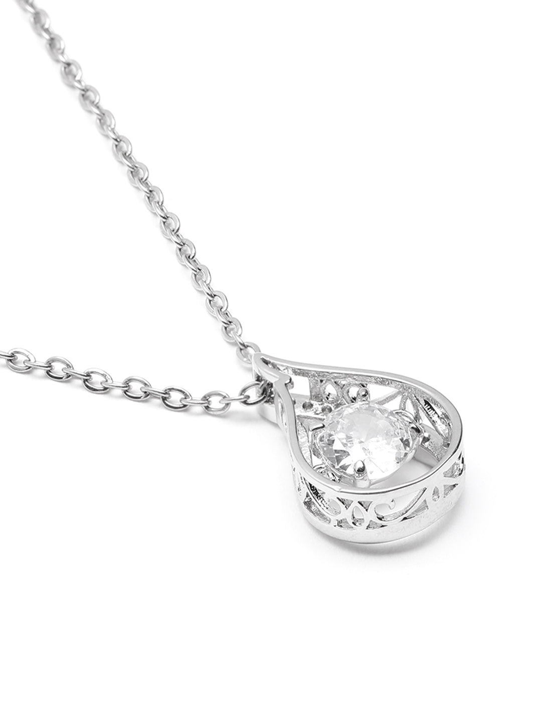 Silver Plated CZ Teardrop Pendant and Chain