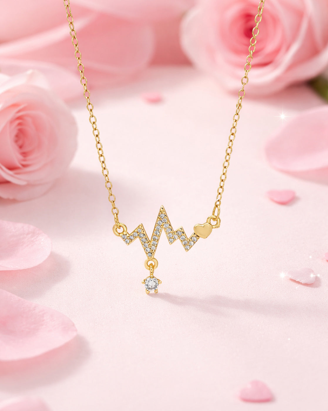 Gold Plated CZ Lifelines Star and Heart Necklace