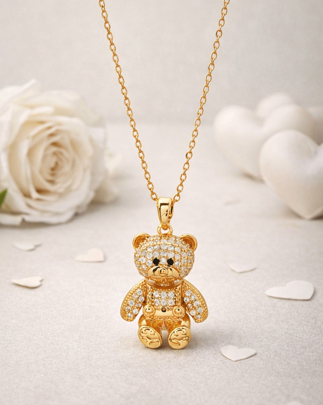 Gold Plated CZ Teddy Bear Pendant and Chain