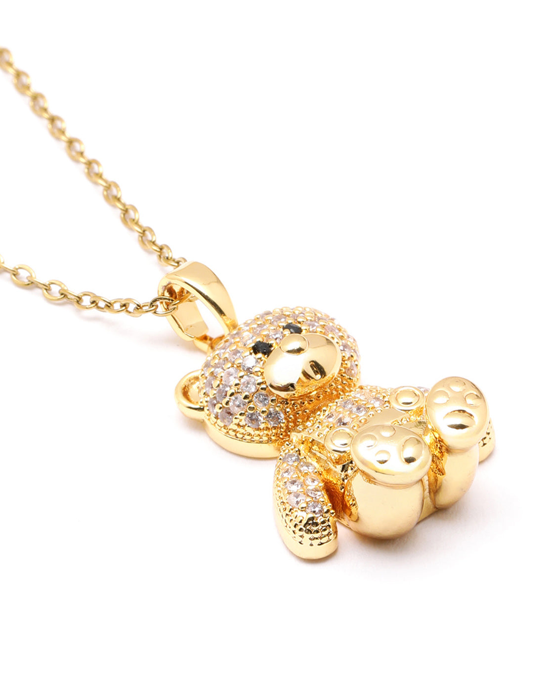 Gold Plated CZ Teddy Bear Pendant and Chain