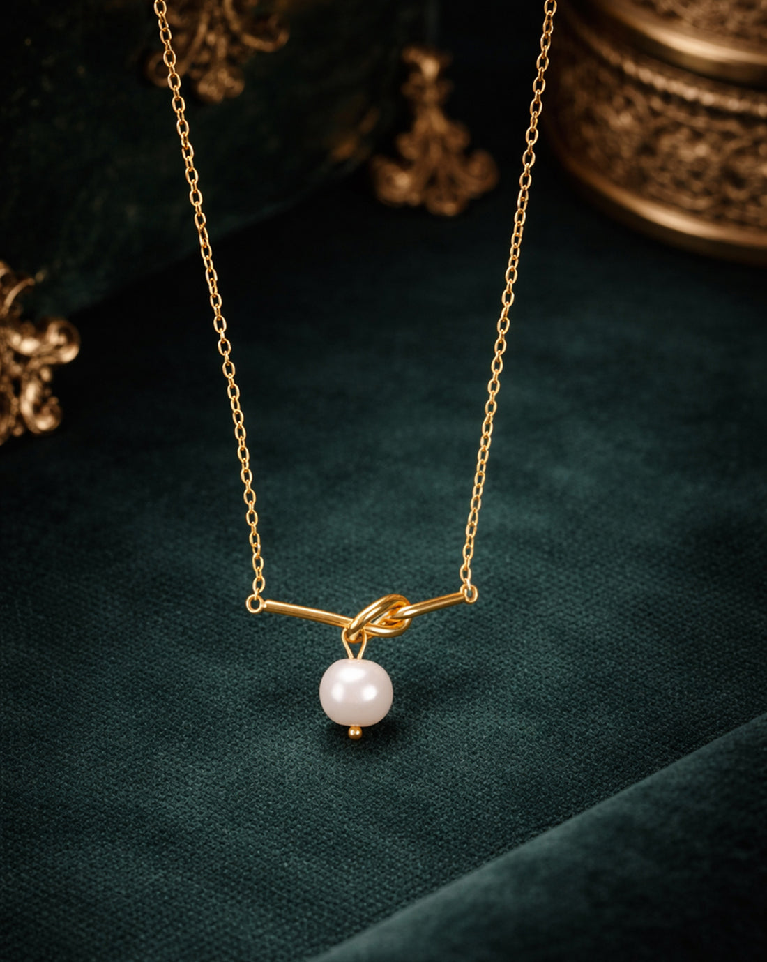 Gold Plated Dangling Bar and Pearl Necklace