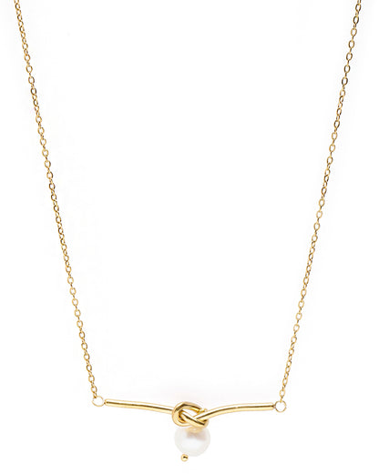 Gold Plated Dangling Bar and Pearl Necklace