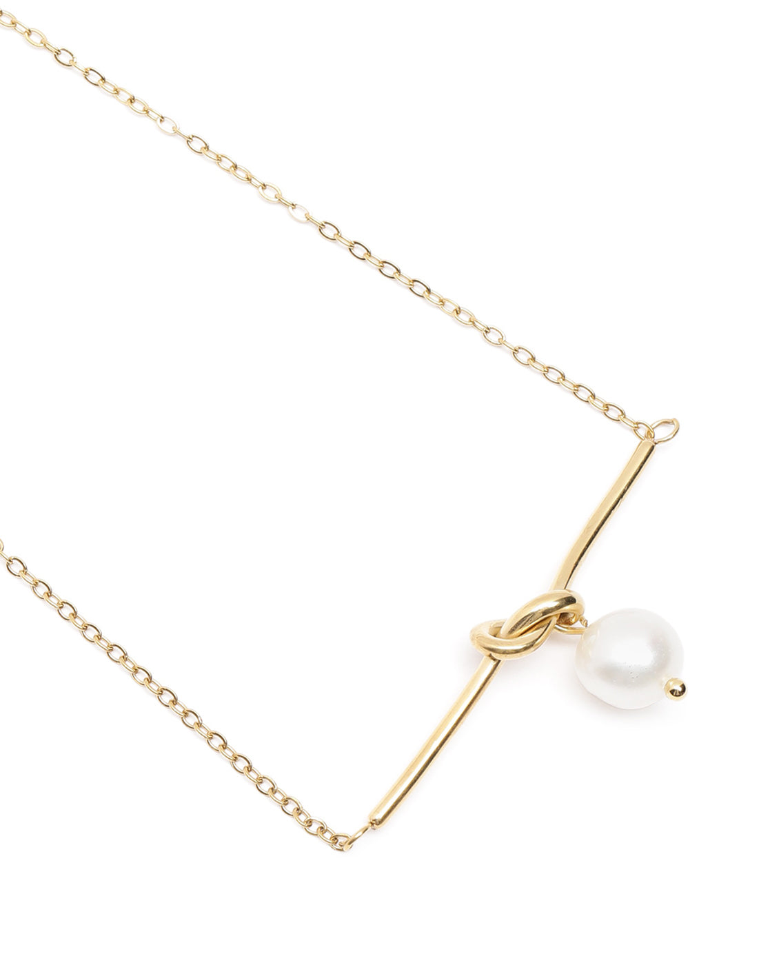 Gold Plated Dangling Bar and Pearl Necklace