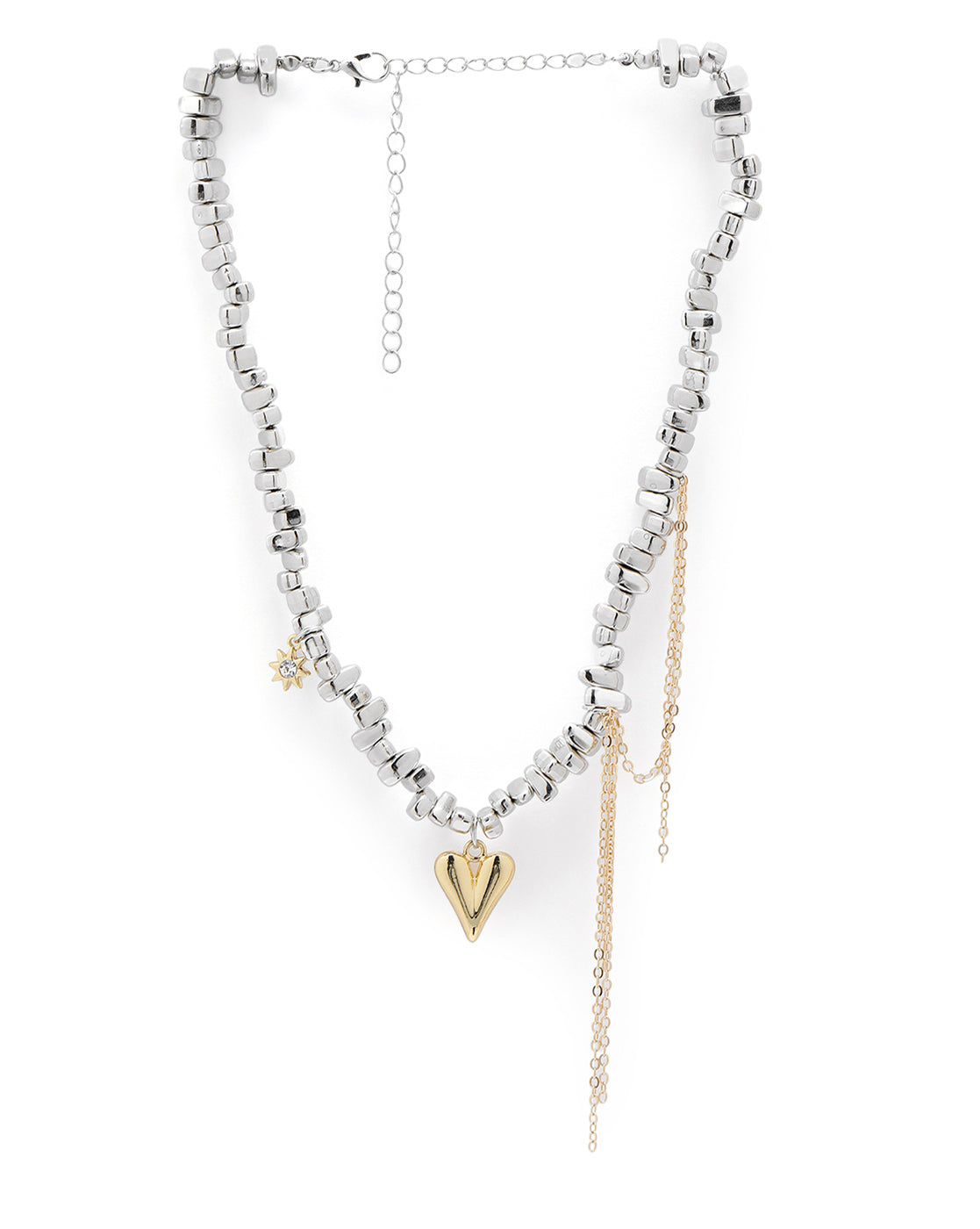 Silver-Plated Heart Charm Statement Choker Necklace