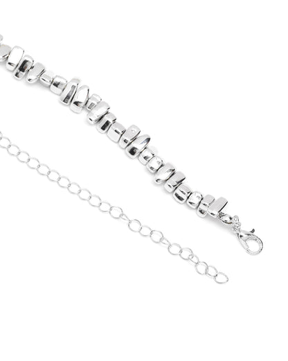 Silver-Plated Heart Charm Statement Choker Necklace