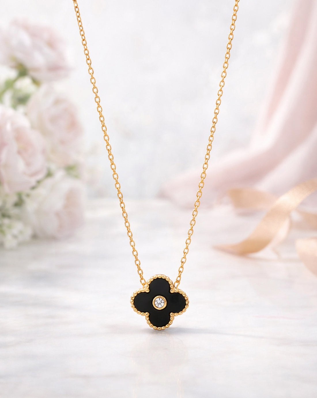 Gold Plated CZ Clover Pendant and Chain