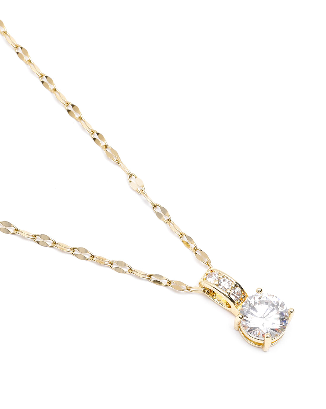 Gold Plated CZ Solitaire Pendant and Chain