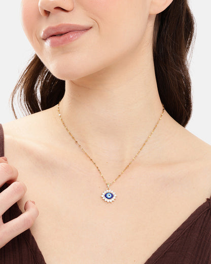 Gold Plated CZ Evil Eye Pendant and Chain