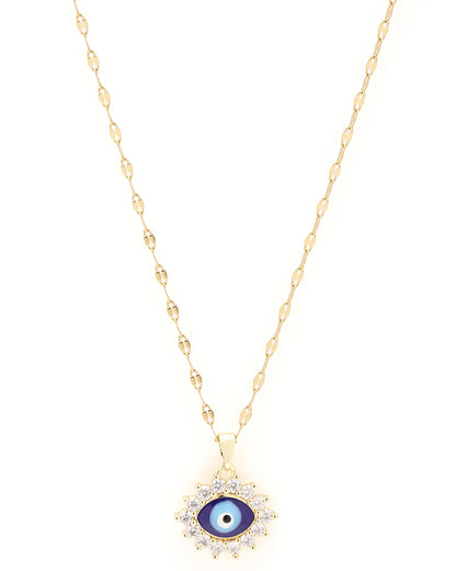 Gold Plated CZ Evil Eye Pendant and Chain