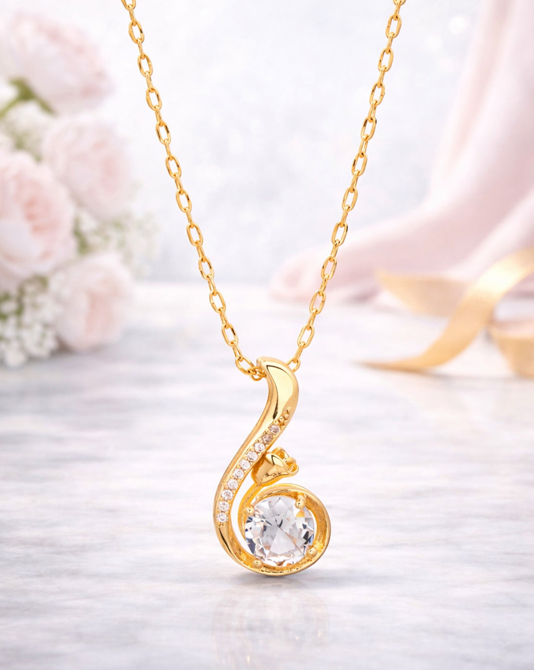 Gold Plated CZ Solitaire Pendant and Chain