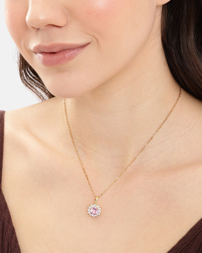 Gold Plated Pink CZ Floral Pendant and Chain