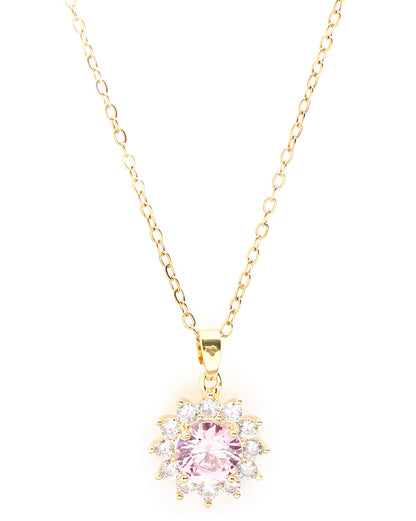 Gold Plated Pink CZ Floral Pendant and Chain