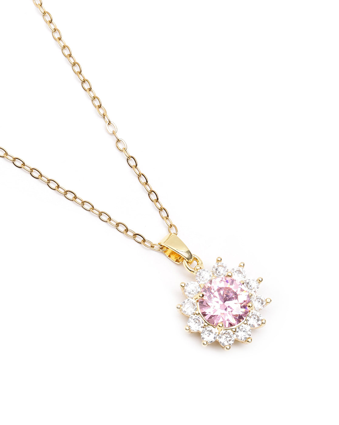 Gold Plated Pink CZ Floral Pendant and Chain