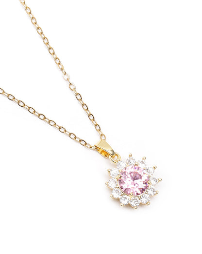 Gold Plated Pink CZ Floral Pendant and Chain