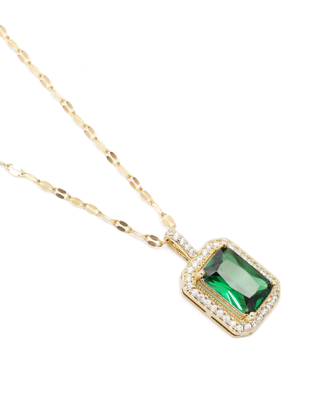 Gold Plated Green CZ Square Pendant and Chain