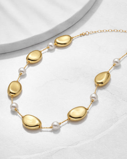 Gold-Plated Pearl Accent Statement Long Necklace