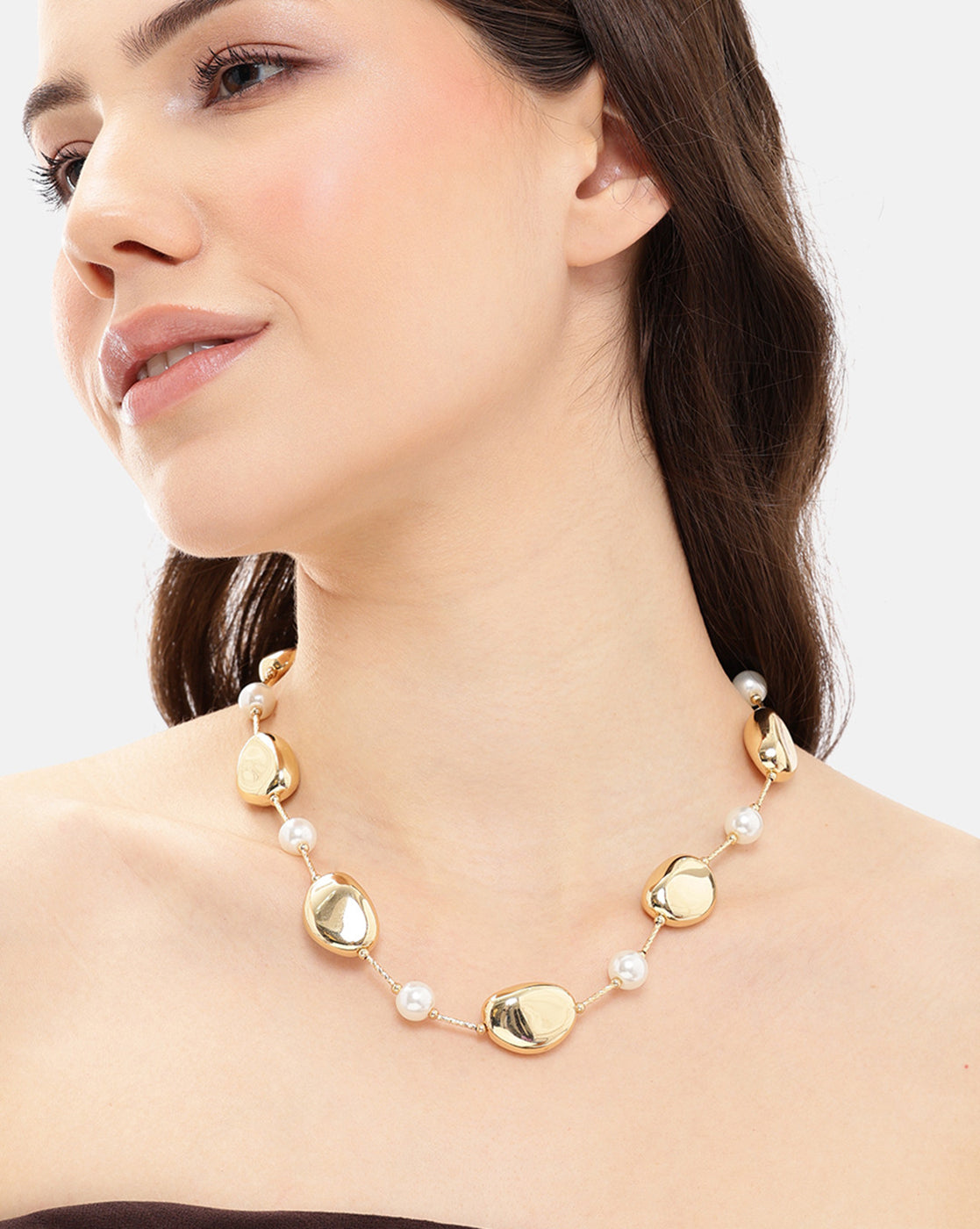 Gold-Plated Pearl Accent Statement Long Necklace