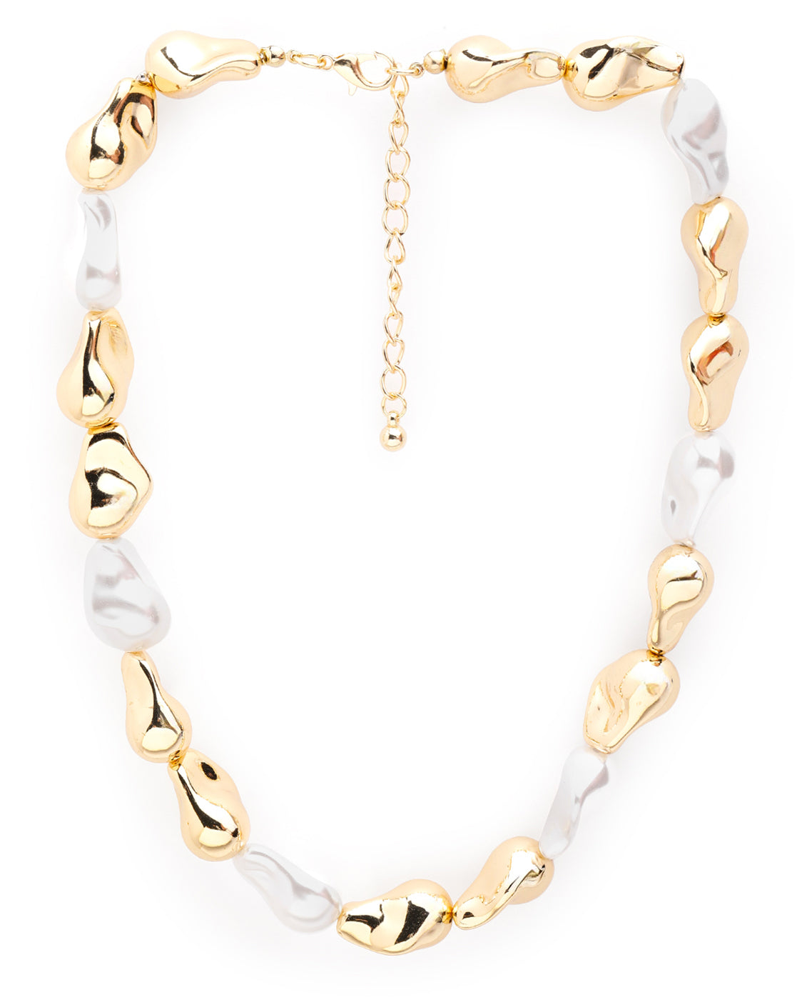 Gold-Plated Pearl Sculpt Statement Long Necklace