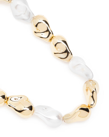 Gold-Plated Pearl Sculpt Statement Long Necklace