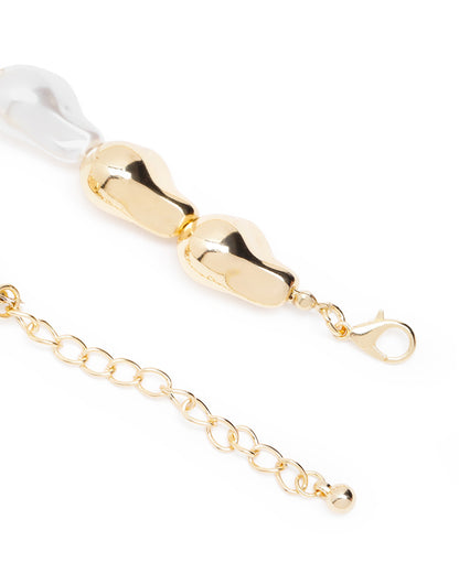 Gold-Plated Pearl Sculpt Statement Long Necklace
