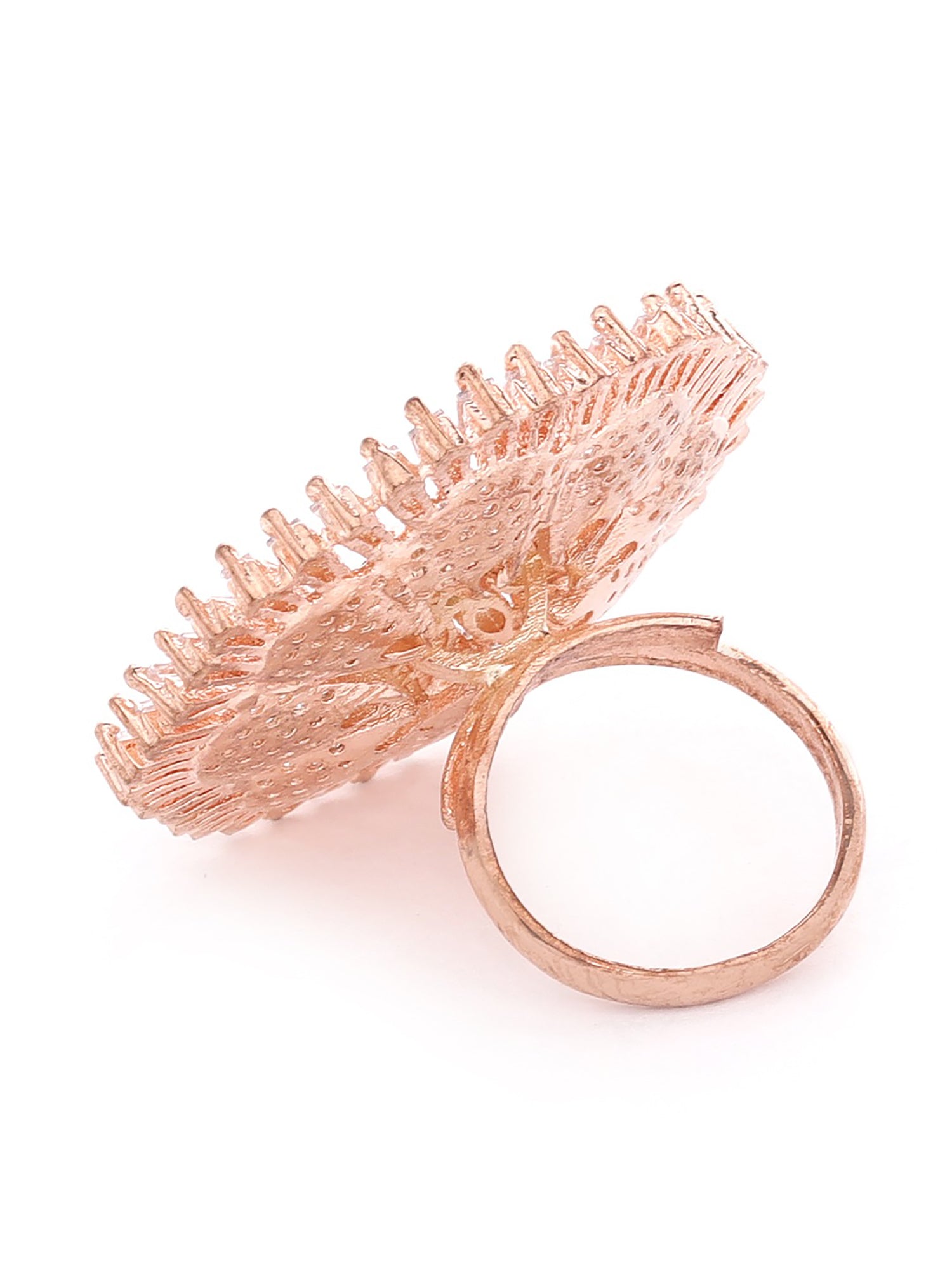 Carlton London Rose Gold Plated Cz Studded Floral Shape Finger Ring For Women