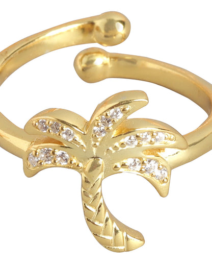 Carlton London Gold Plated Cz Studded Tree Contemporary Adjustable Finger Ring For Women