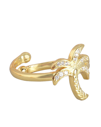 Carlton London Gold Plated Cz Studded Tree Contemporary Adjustable Finger Ring For Women
