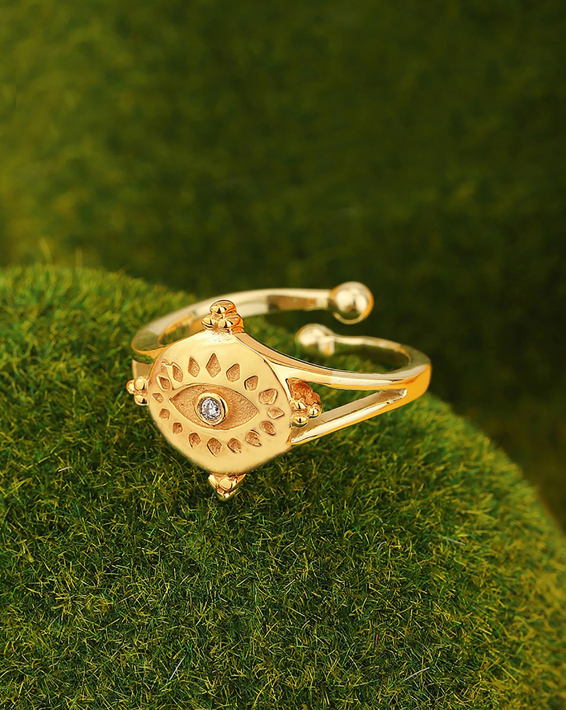 Sparkling 5G Gold Cat Eye Ring 24K Yellow Gold Ring - Mingren Jewelry