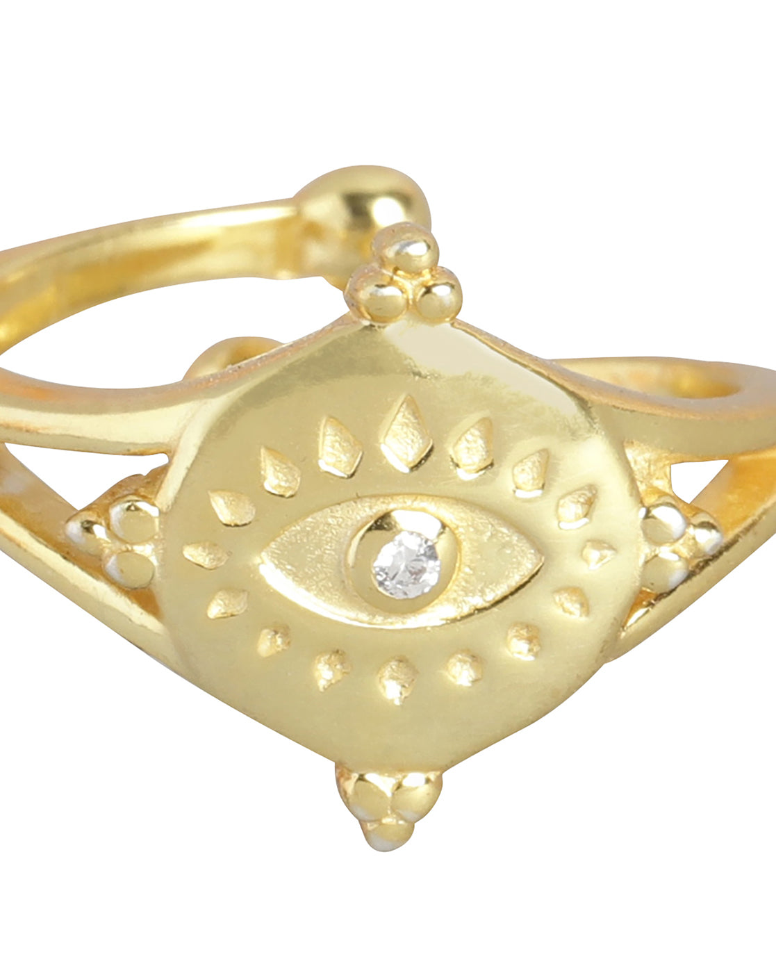 Carlton London Gold Plated Cz Studded Eye Contemporary Adjustable Finger Ring For Women