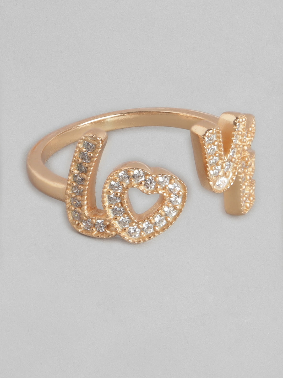 Carlton London Gold Plated &quot;Love&quot; Script CZ Studded Adjustable Finger Ring For Women