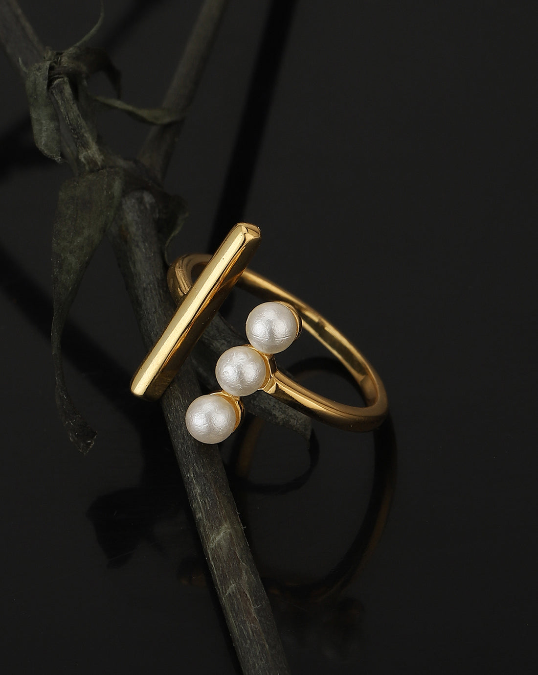 Carlton London Gold Plated Pearls Studded Contemporary Adjustable Finger Ring For Women