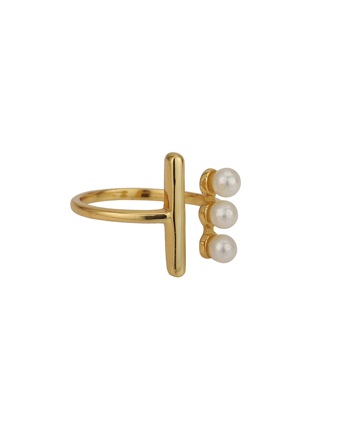 Carlton London Gold Plated Pearls Studded Contemporary Adjustable Finger Ring For Women