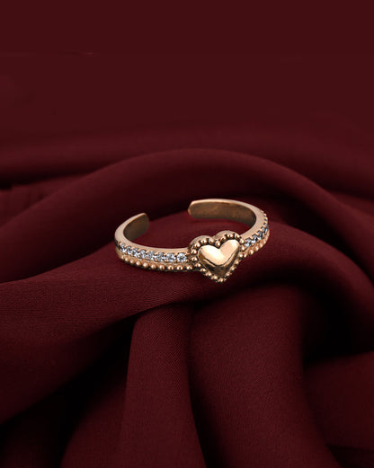 18kt Rose Gold Plated with CZ Heart Adjustable Finger Ring