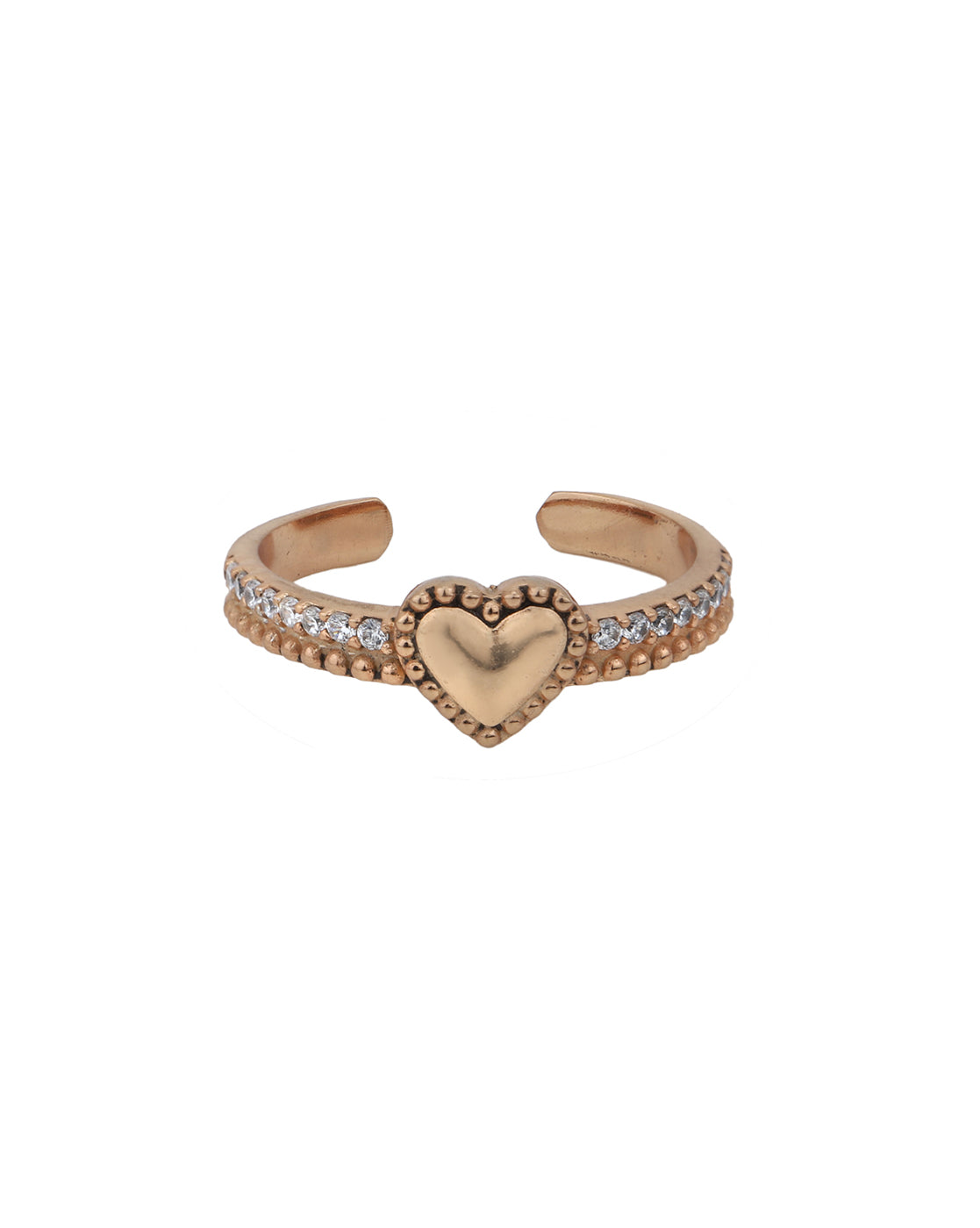 18kt Rose Gold Plated with CZ Heart Adjustable Finger Ring