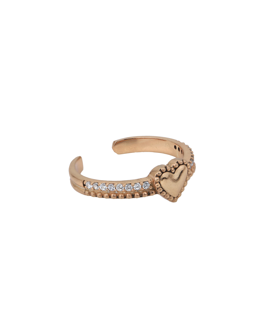 18kt Rose Gold Plated with CZ Heart Adjustable Finger Ring