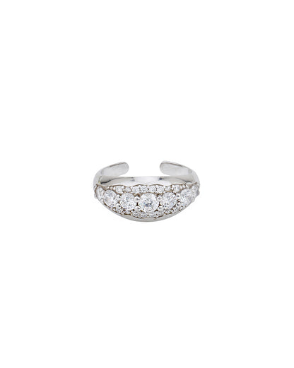 Rhodium Plated with CZ Contemporary Adjustable Finger Ring