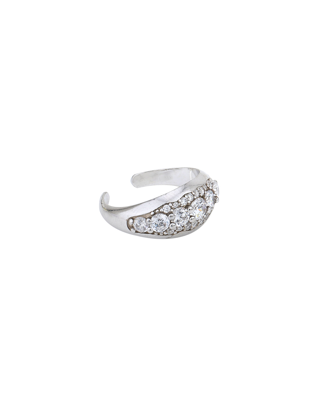 Rhodium Plated with CZ Contemporary Adjustable Finger Ring