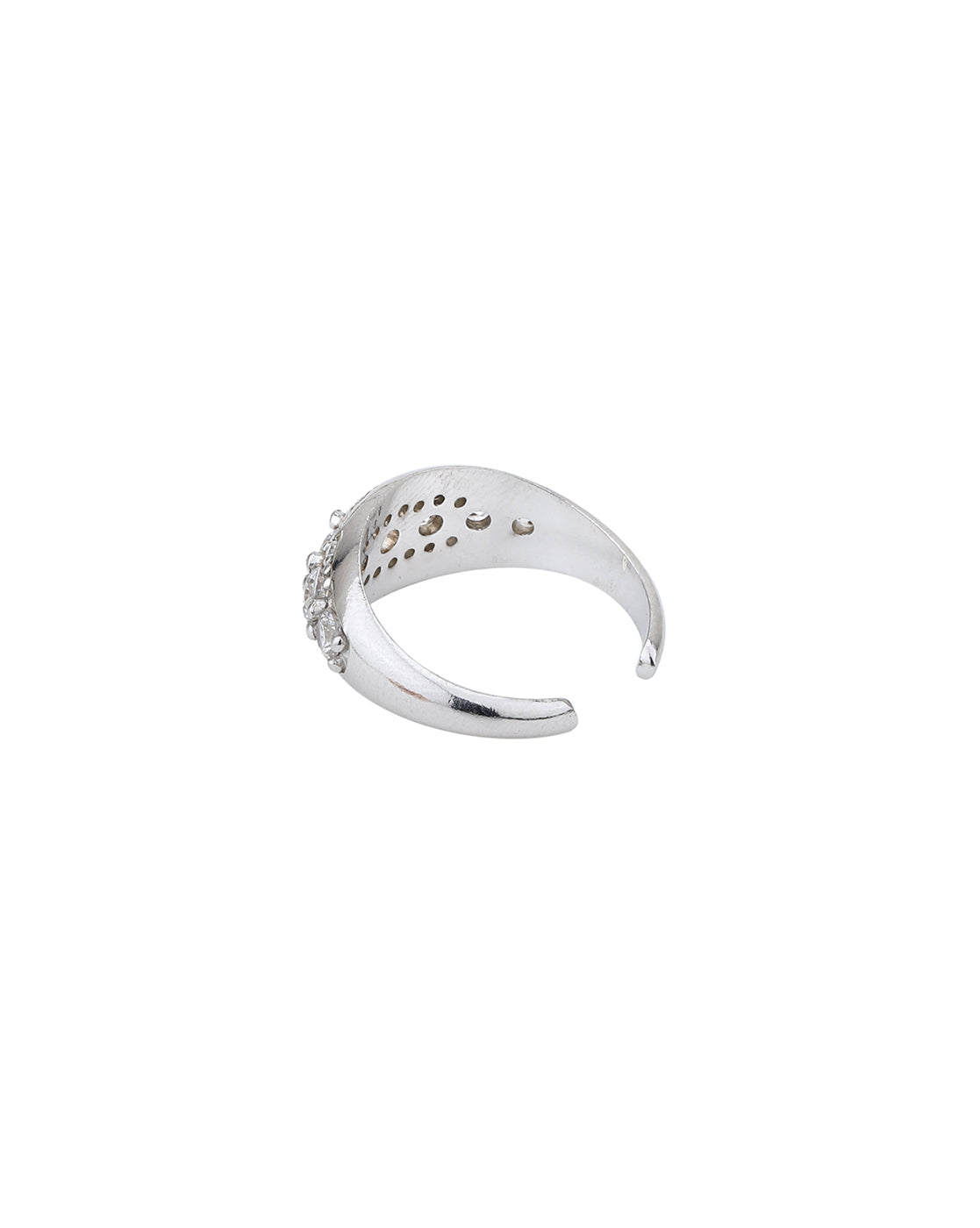 Rhodium Plated with CZ Contemporary Adjustable Finger Ring