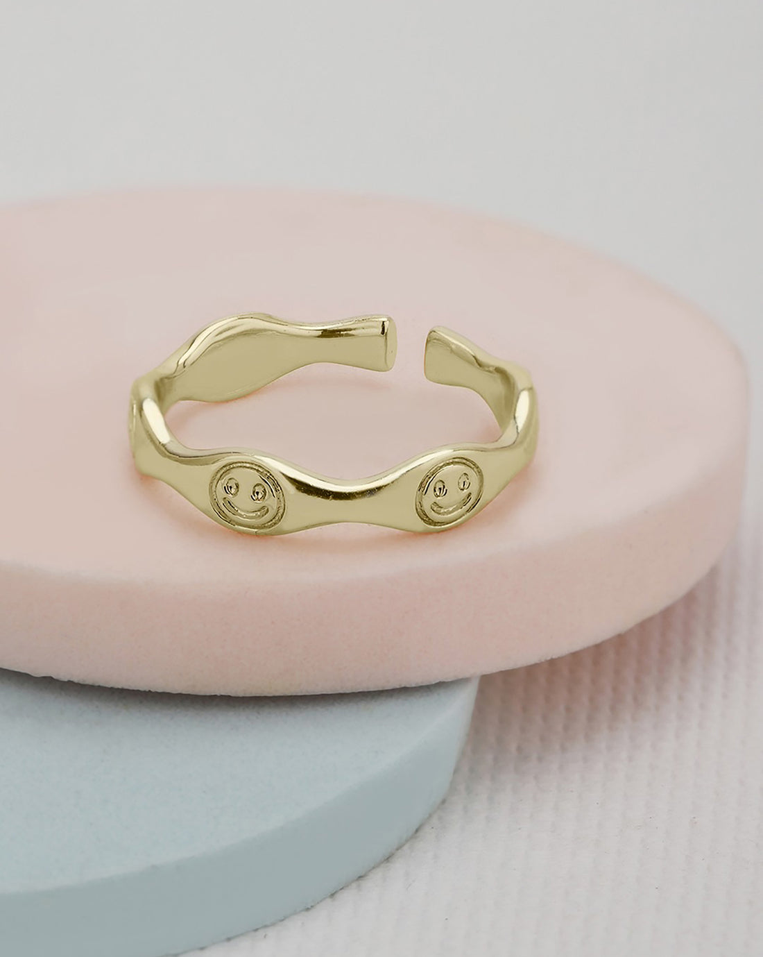 GenZ Gold Plated Adjustable Band Ring with engraved Smiley face