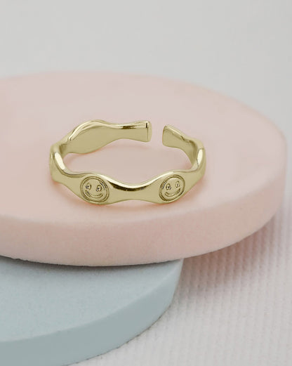 GenZ Gold Plated Adjustable Band Ring with engraved Smiley face