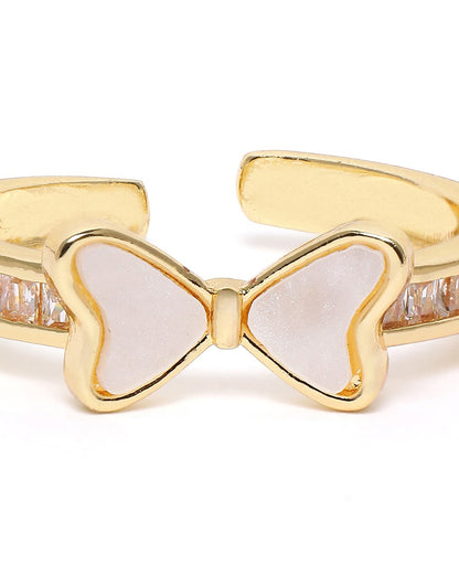 GenZ Gold Plated White Shell Twin Heart Adjustable Ring