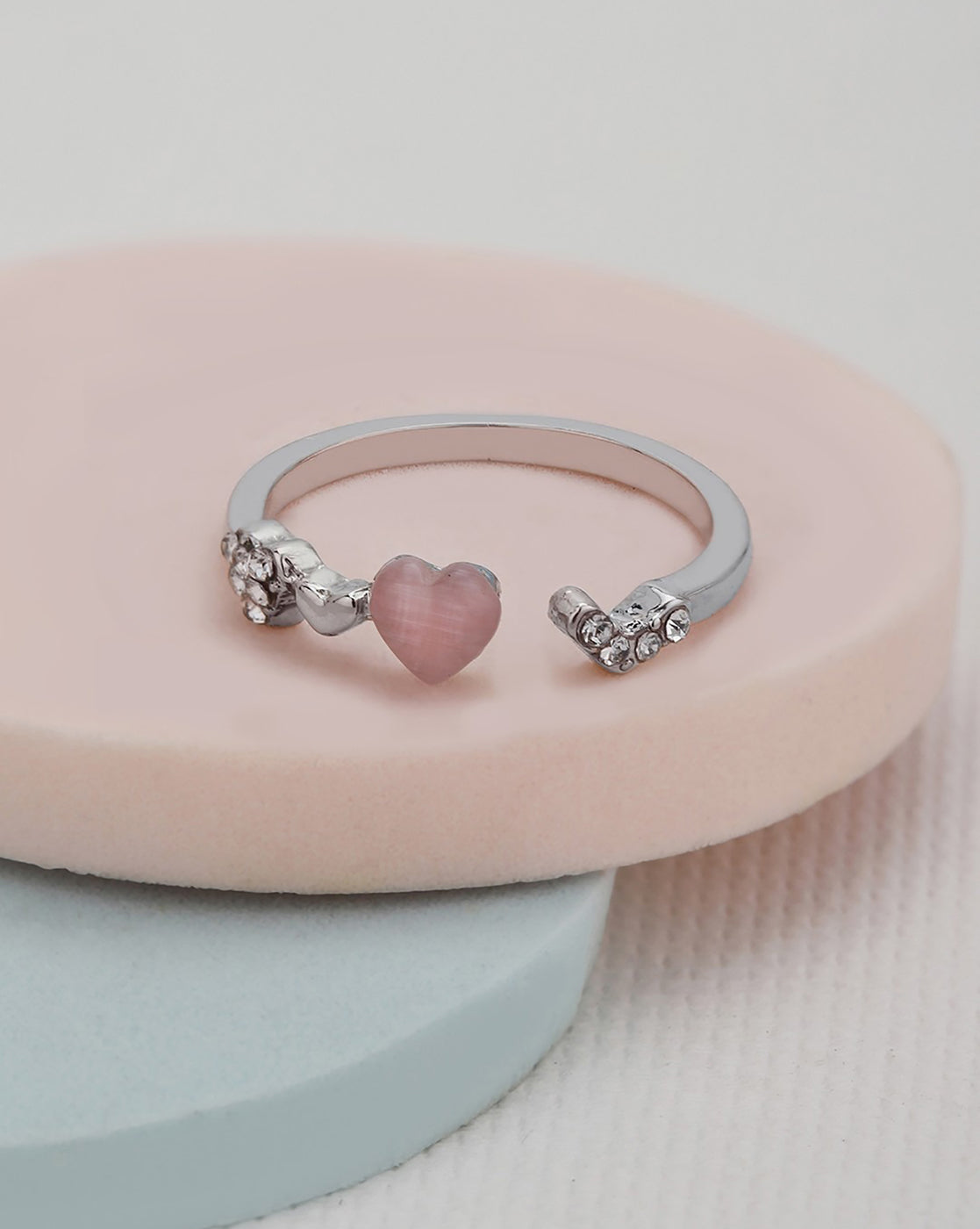 GenZ Silver Plated Pink CZ Heart Adjustable Ring