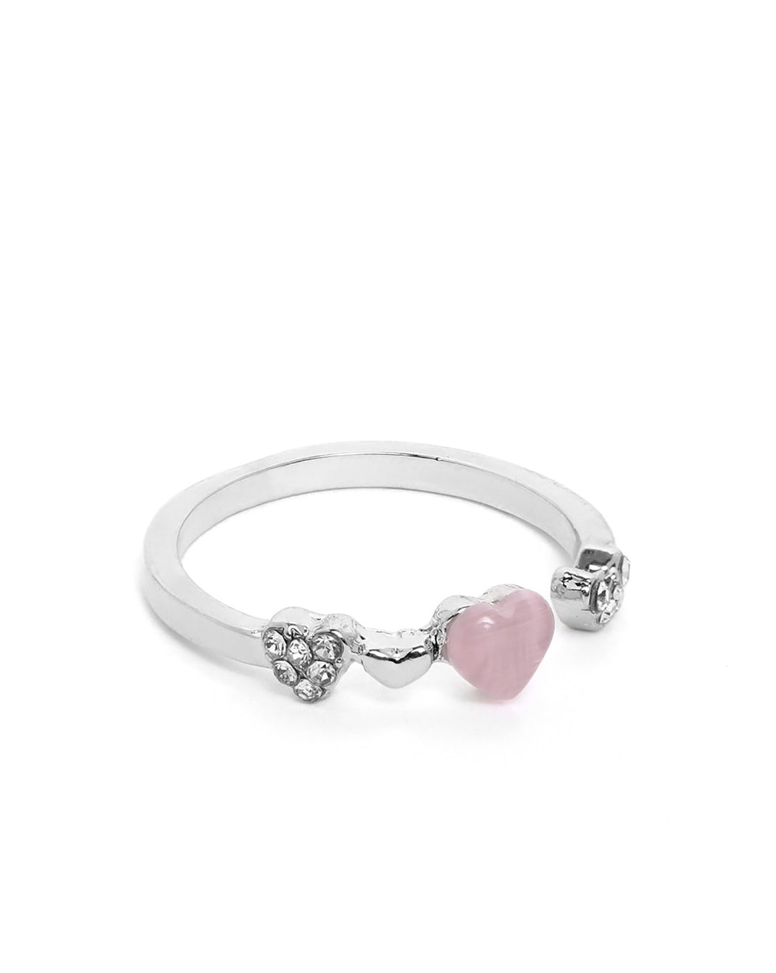 GenZ Silver Plated Pink CZ Heart Adjustable Ring