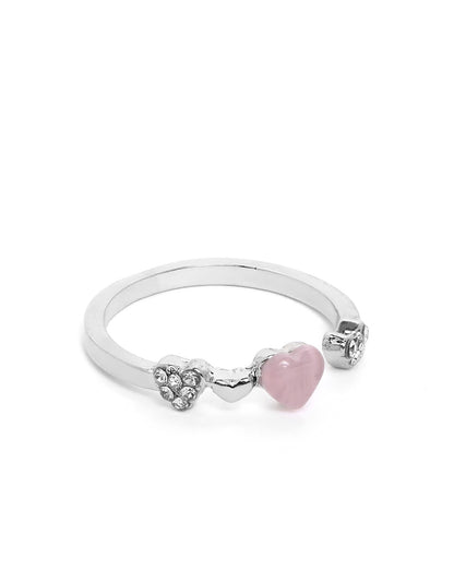GenZ Silver Plated Pink CZ Heart Adjustable Ring