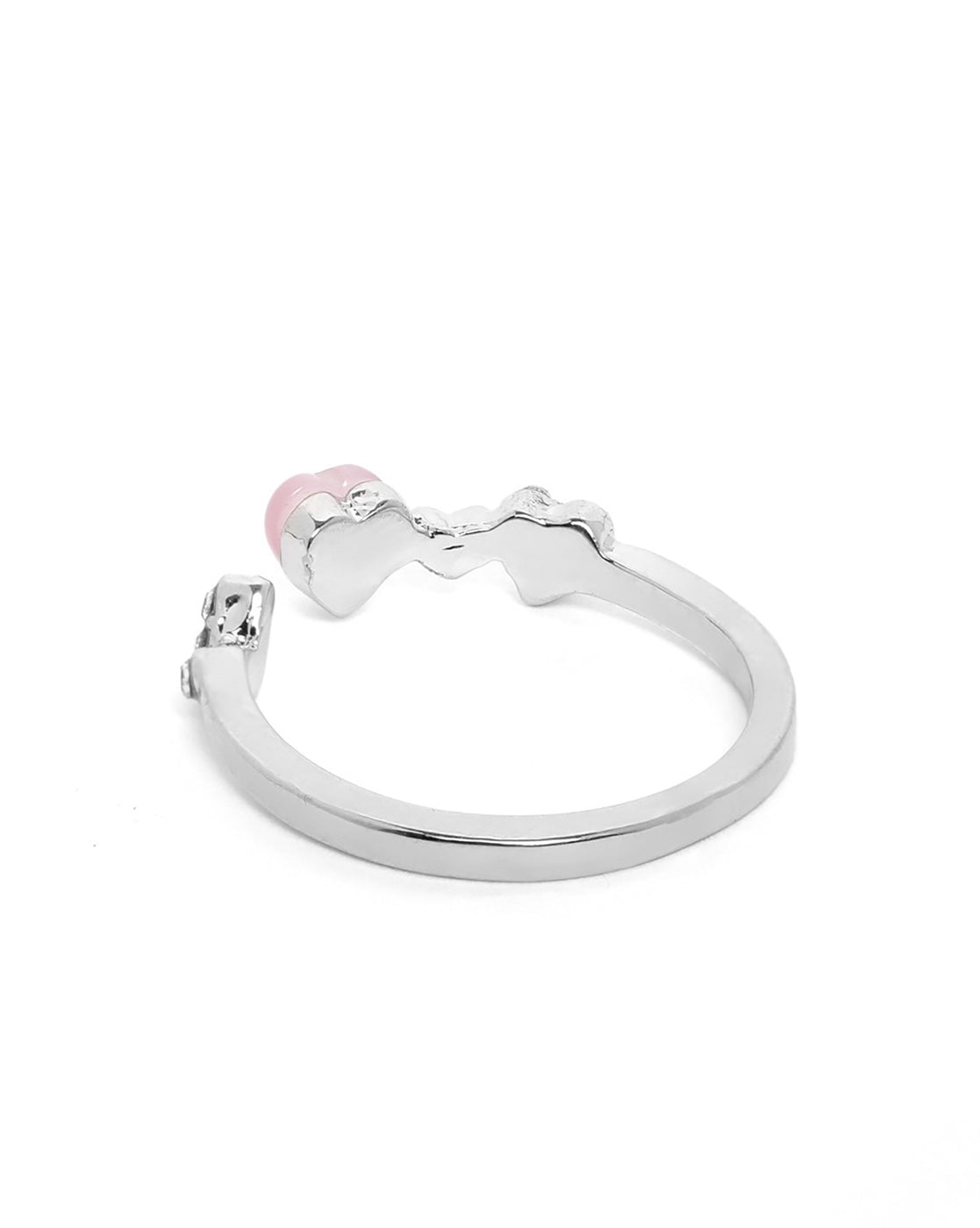GenZ Silver Plated Pink CZ Heart Adjustable Ring