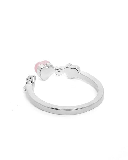 GenZ Silver Plated Pink CZ Heart Adjustable Ring