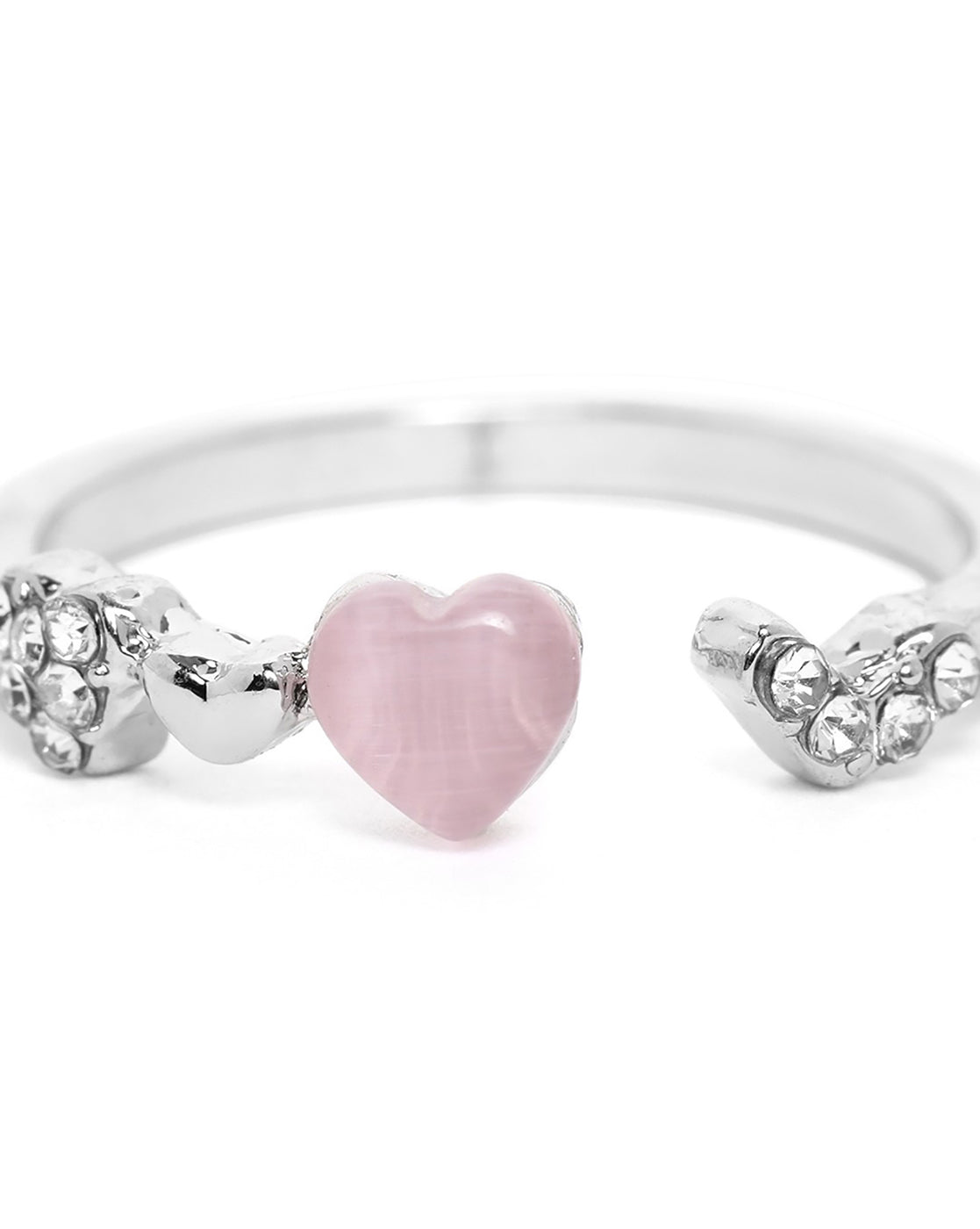 GenZ Silver Plated Pink CZ Heart Adjustable Ring