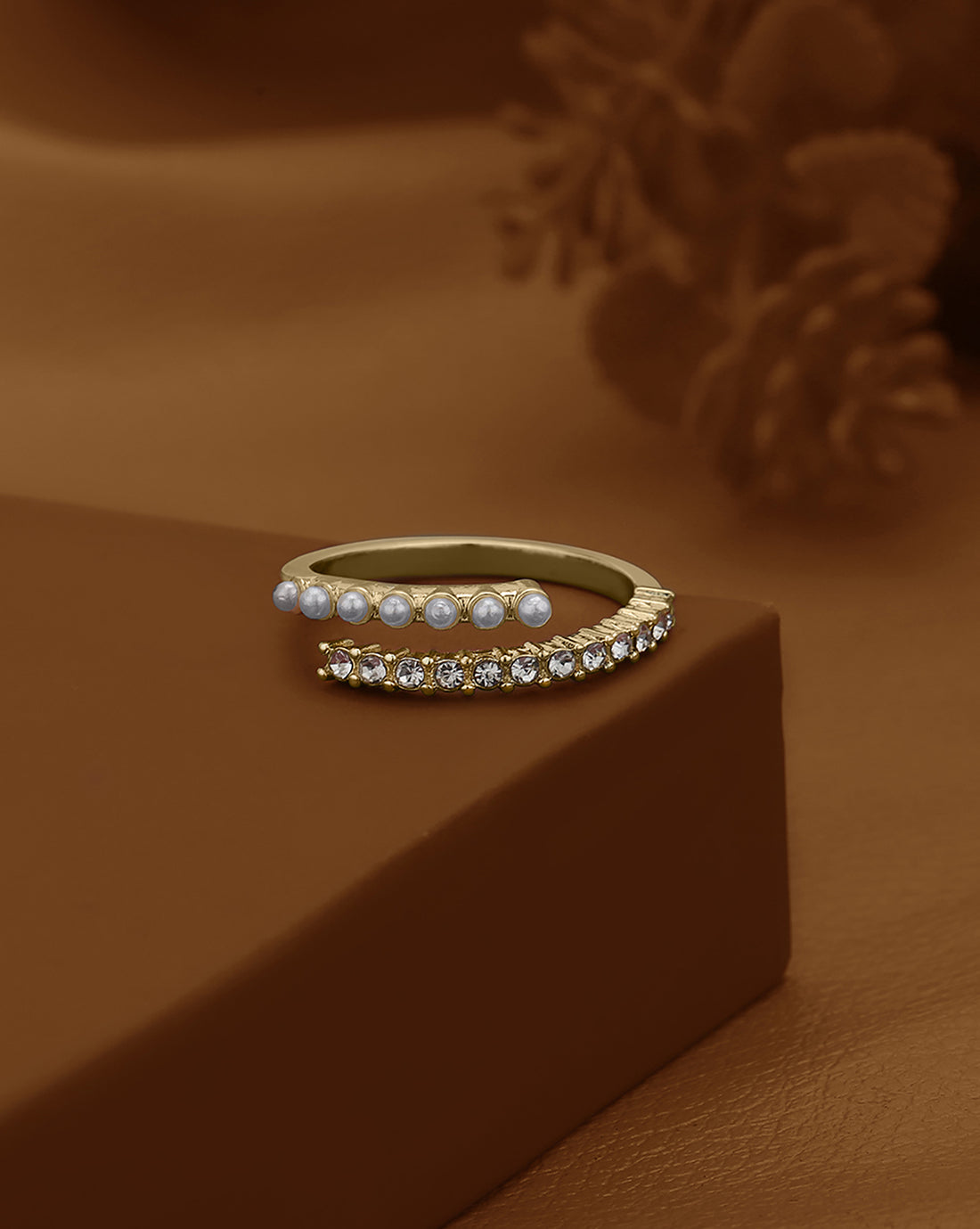 Gold Plated CZ and Pearl Fancy Adjustable Ring