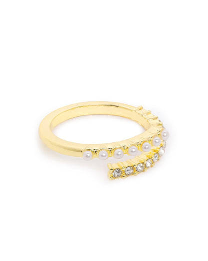 Gold Plated CZ and Pearl Fancy Adjustable Ring