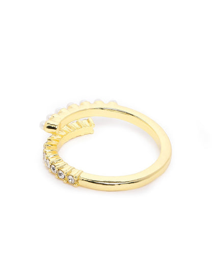 Gold Plated CZ and Pearl Fancy Adjustable Ring